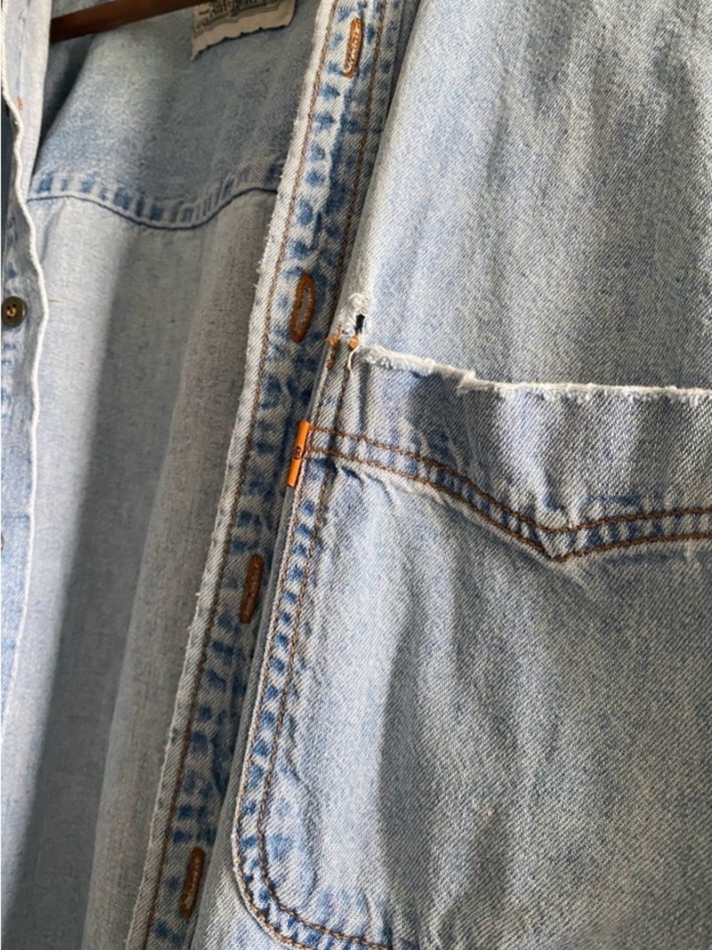 LEVI’S VINTAGE 1990 orange tab button down denim shirt size XL - Picture 8 of 13